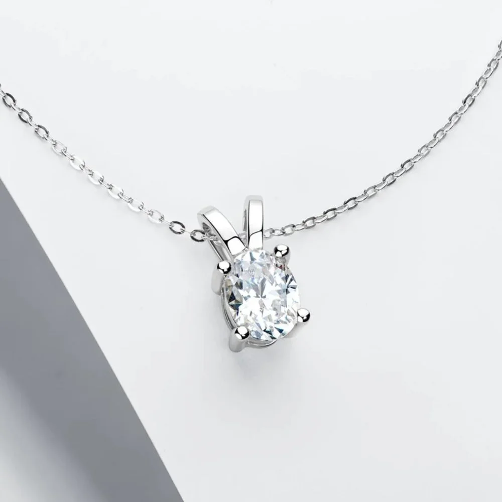 Certified 1ct. t.w. Moissanite Diamond Oval Pendant Necklace NEW